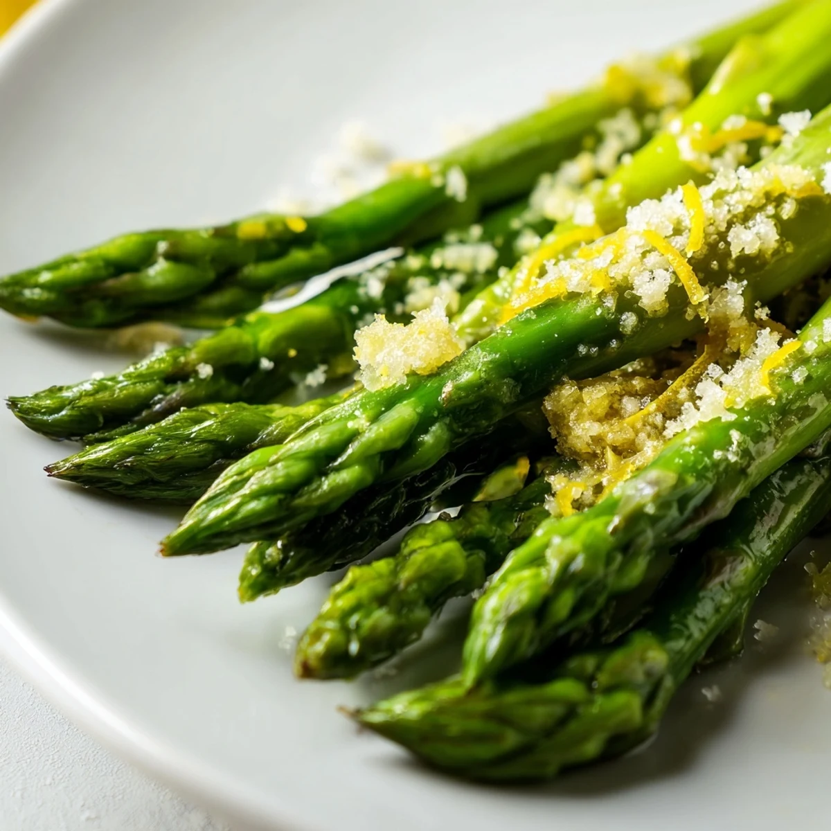 Tender-crisp asparagus sautéed with garlic, brightened with lemon zest and juice, and topped with grated Parmesan in this easy Mediterranean side.