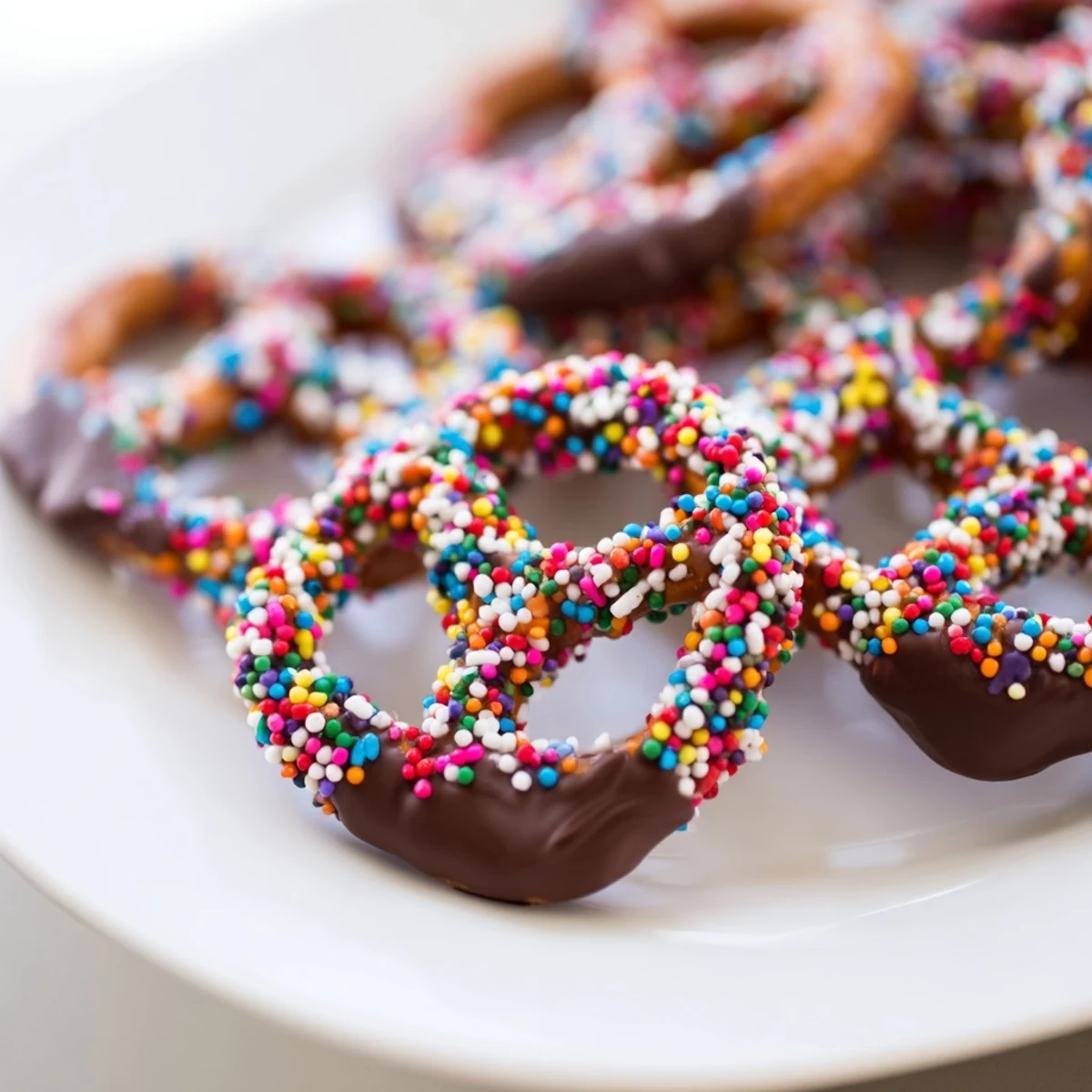 Homemade Chocolate Covered Pretzels with Festive Sprinkles, an easy snack perfect for holiday parties and edible gifts.