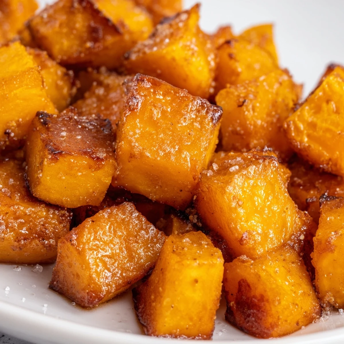 Sweet, caramelized Roasted Sweet Potatoes with Cinnamon Sugar garnished with fresh herbs, perfect for a healthy Thanksgiving side dish.