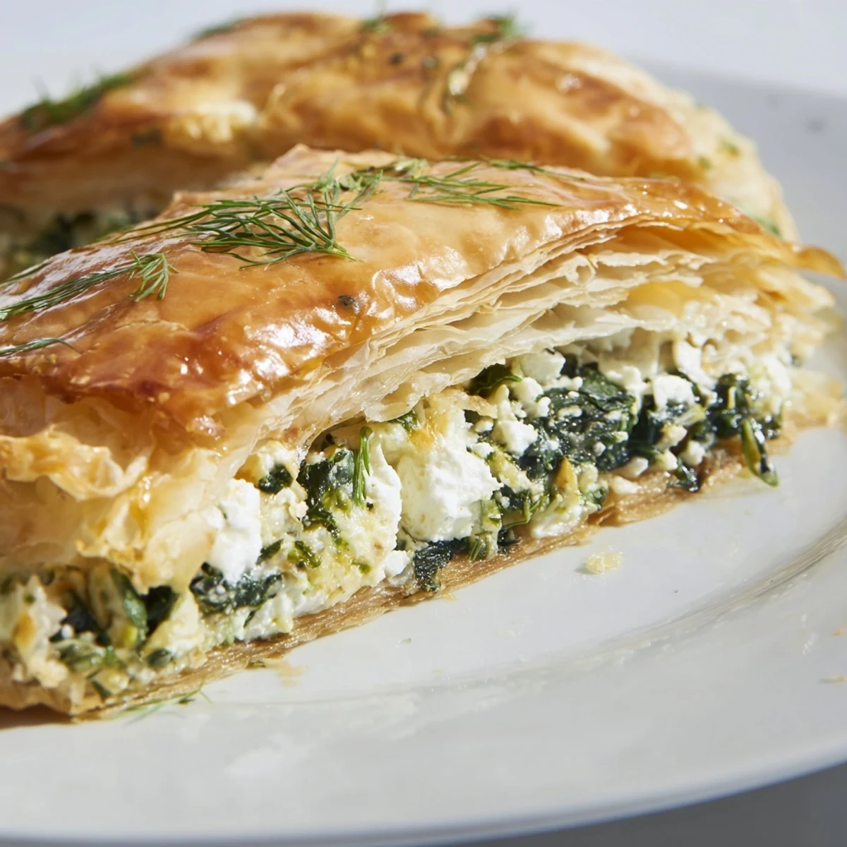 Freshly baked Savory Spinach and Feta Puff Pastry parcels on a rustic wooden board, golden and flaky.
