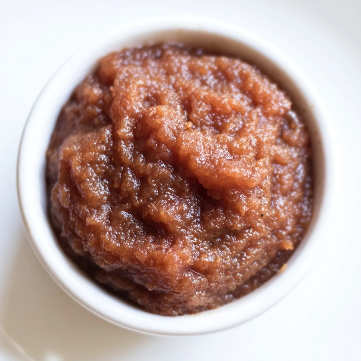Close-up of thick Spiced Apple Butter with Cloves on a slice of whole wheat toast.