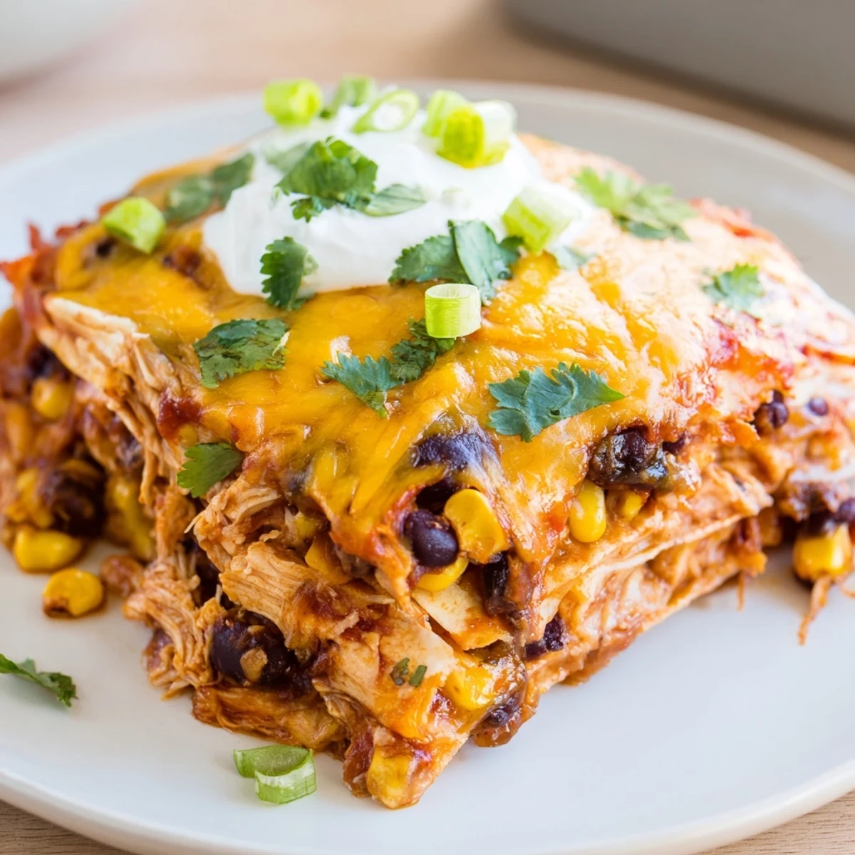 Fresh cilantro and lime wedges garnish this cheesy casserole for serving.