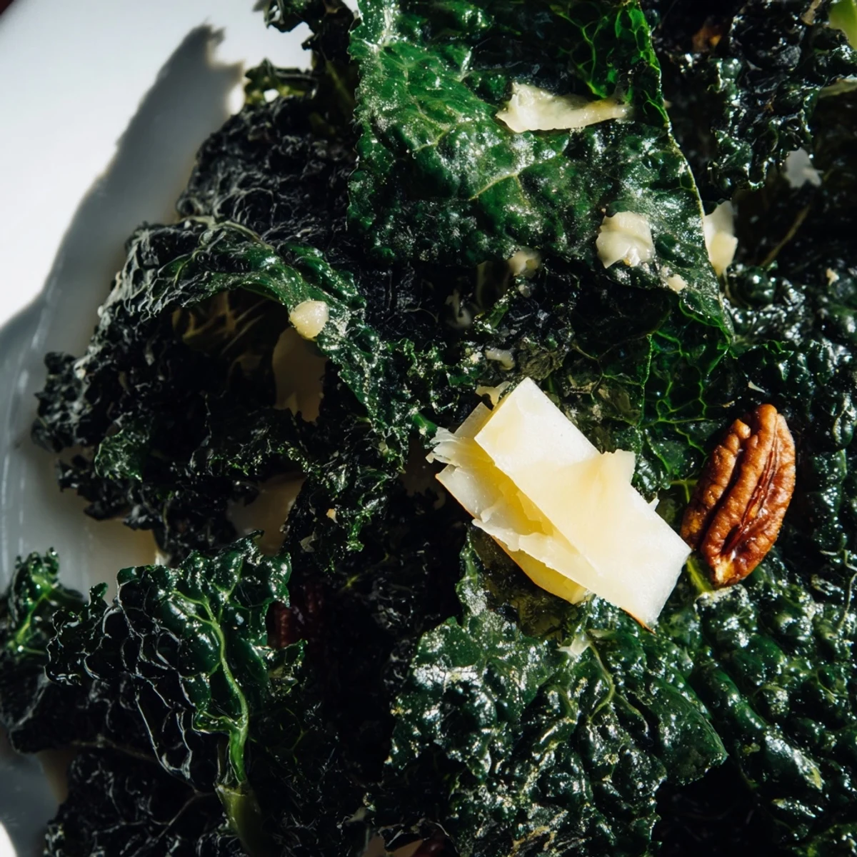 Winter Kale Salad with Apple and Sharp Cheddar features thin apple slices and crumbled sharp cheddar.