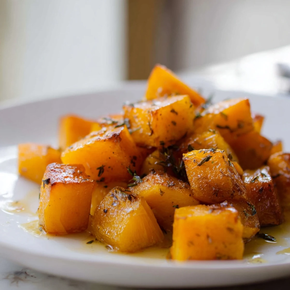 A close-up of tender Roasted Squash, caramelized edges visible, served as a warm autumn side dish.