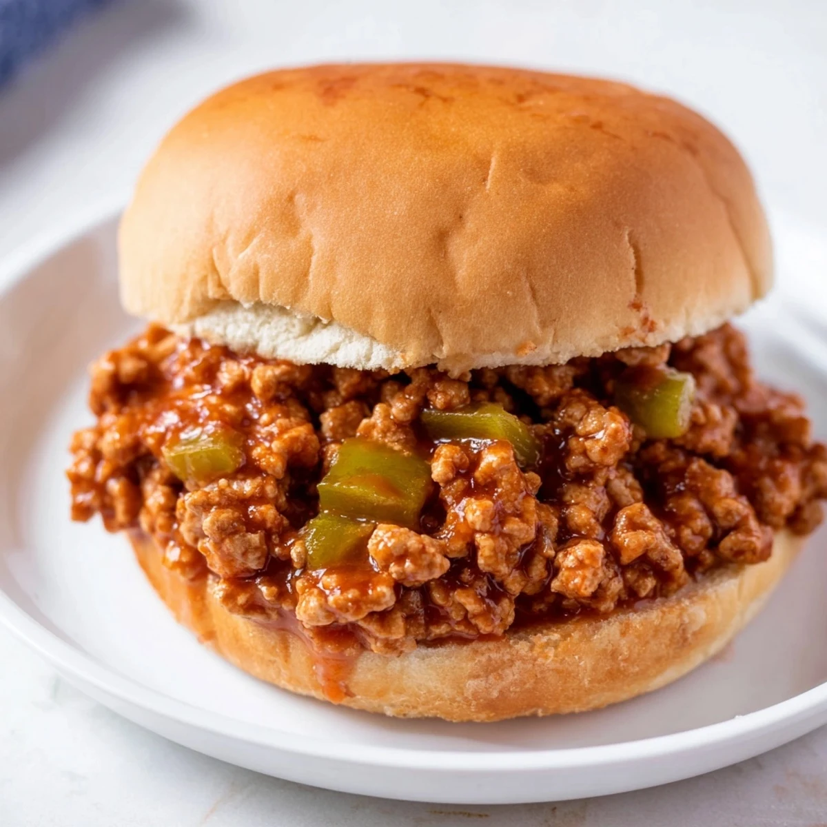 Hearty turkey Sloppy Joes piled high on a toasted hamburger bun, perfect for a weeknight family dinner.