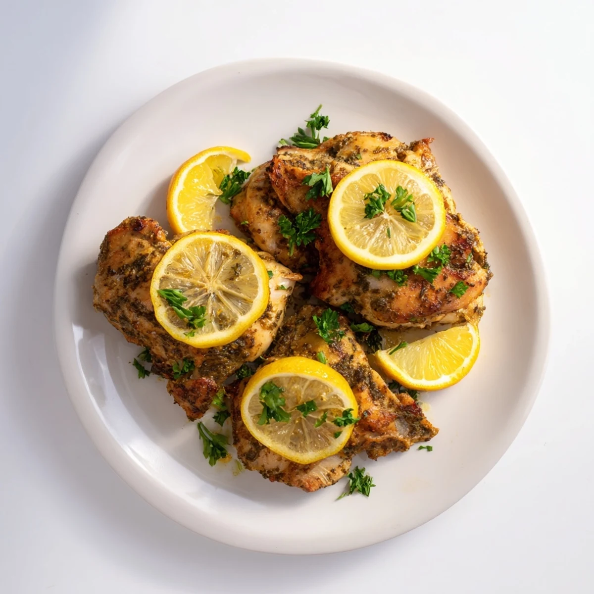 Zesty Lemon Supper Chicken Bake fresh from the oven, topped with bright lemon slices.