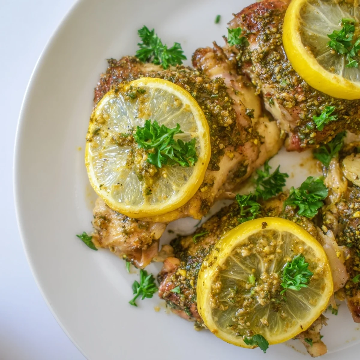 Tender Lemon Supper Chicken Bake served alongside roasted potatoes and a green salad.