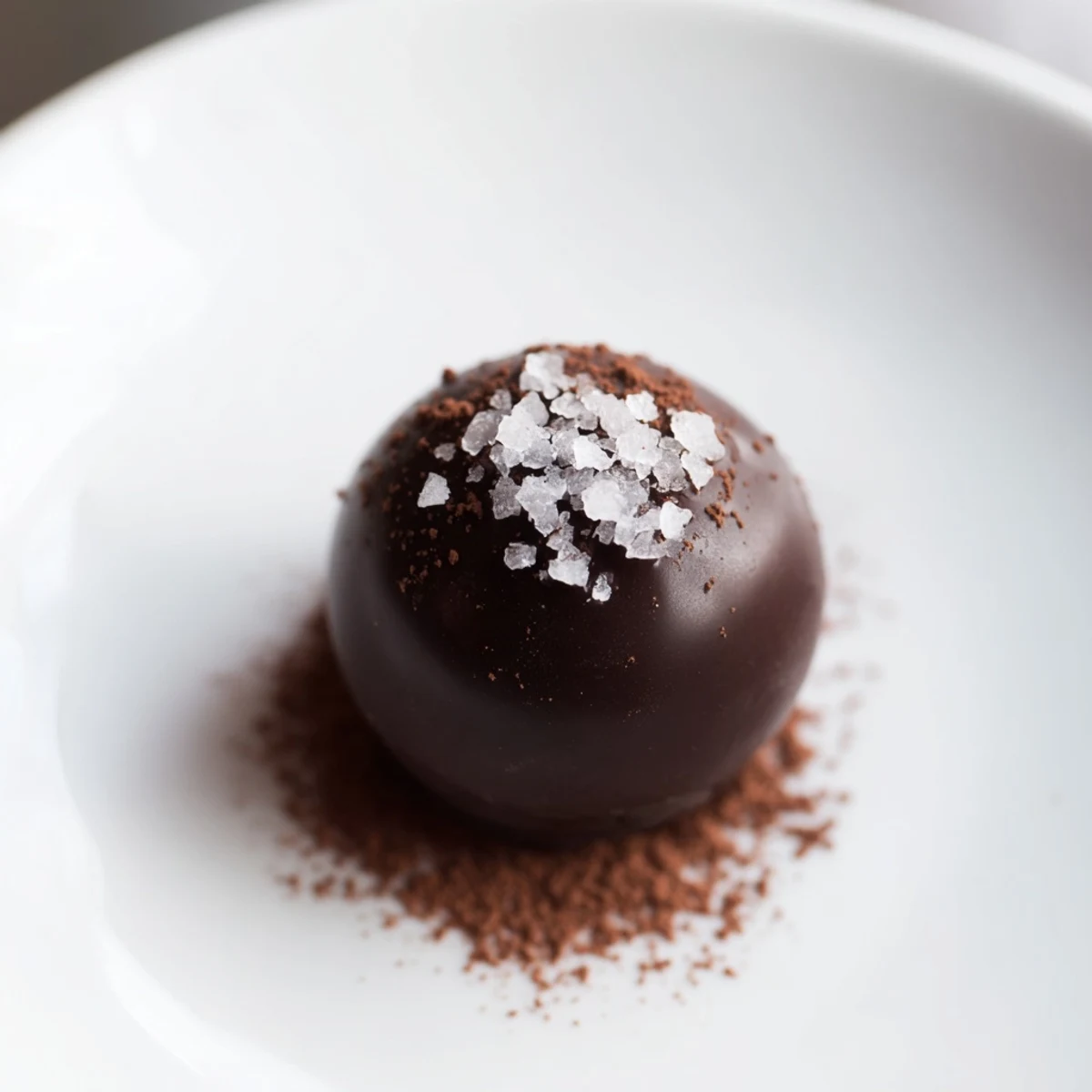 Close-up of Romantic Chocolate Truffles with Sea Salt on parchment, showcasing a rich, dark ganache texture.