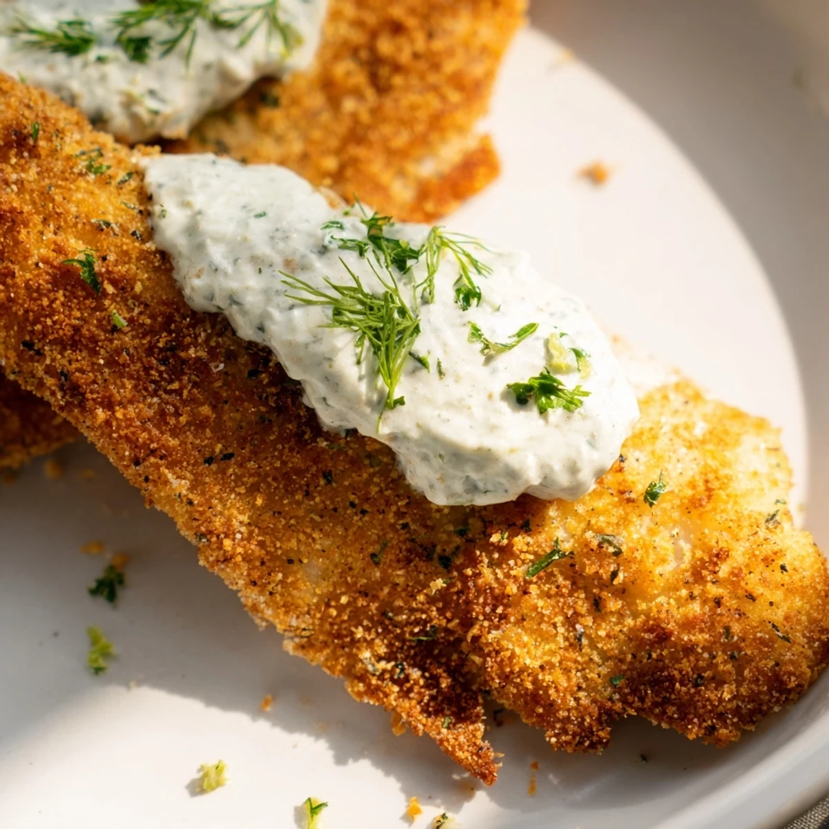 Plated Cajun Fish Fry topped with parsley and lemon, paired with coleslaw for a classic Southern-style dinner presentation.