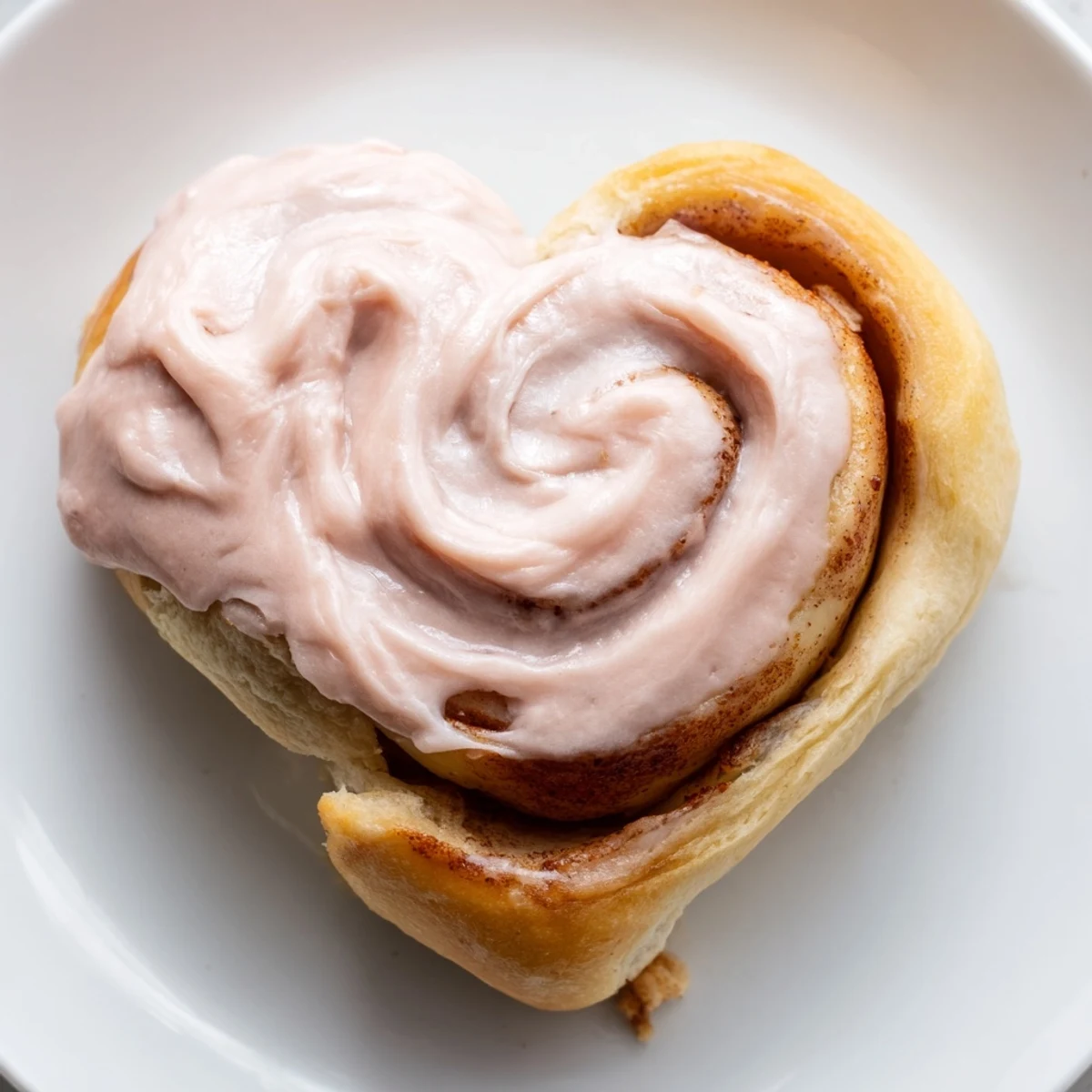 Close-up of Sweetheart Cinnamon Rolls with Pink Icing, highlighting the luscious pink glaze and cinnamon filling.