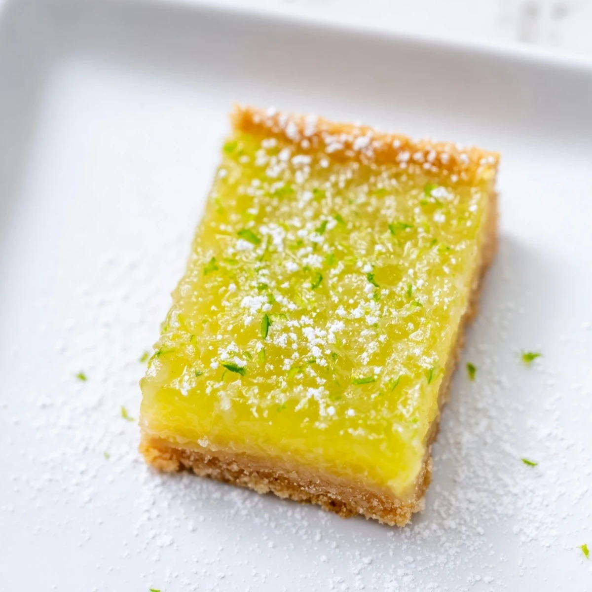 Bright, tangy lime bars with a golden graham cracker crust, topped with a dusting of powdered sugar on a rustic wooden board.