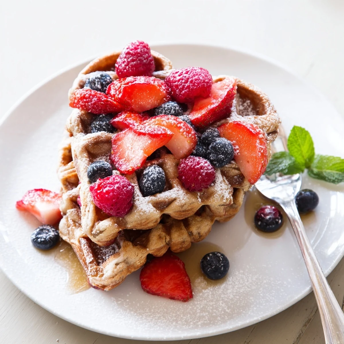 Perfect for Valentine's Day brunch, these heart shaped waffles are served warm with a colorful medley of seasonal berries.