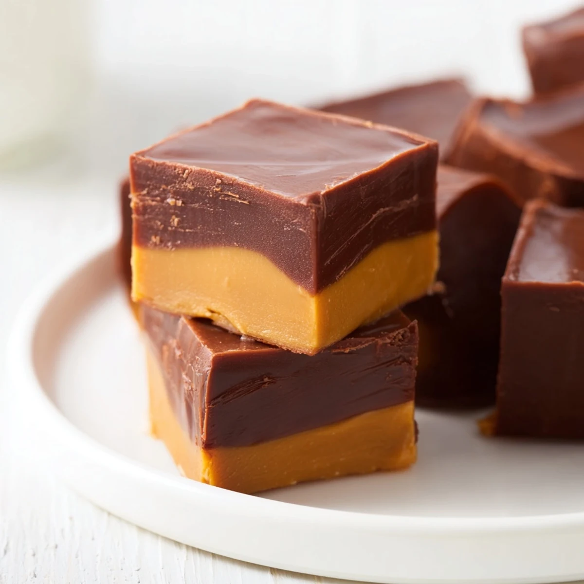 This easy homemade chocolate peanut butter fudge showcases smooth layers, perfect for a quick, indulgent American dessert treat.