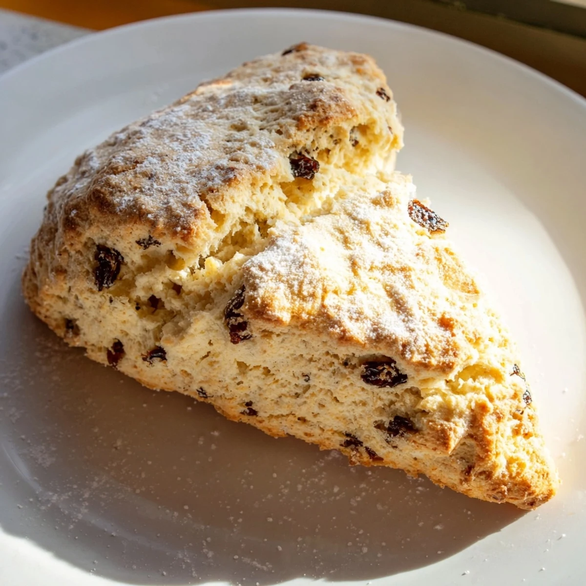 Golden-brown Irish Soda Bread Scones are arranged on a rustic wooden board with a knife nearby.