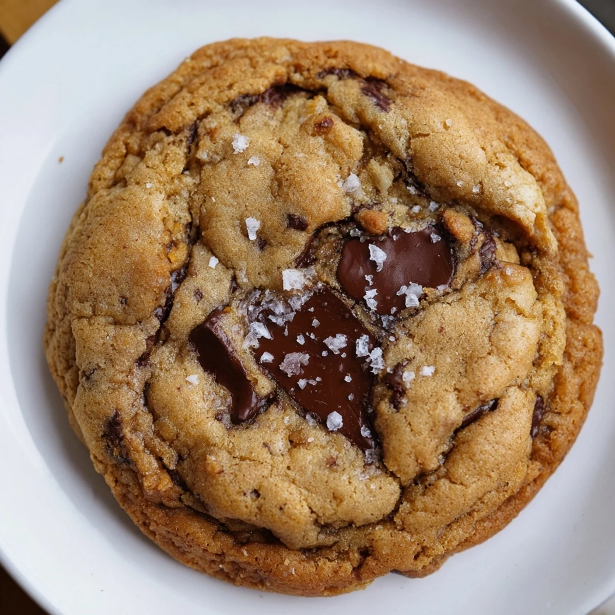 Freshly baked Chocolate Chip Cookies with Sea Salt arranged on a cooling rack, showcasing chewy centers and golden edges with flaky salt crystals glistening.