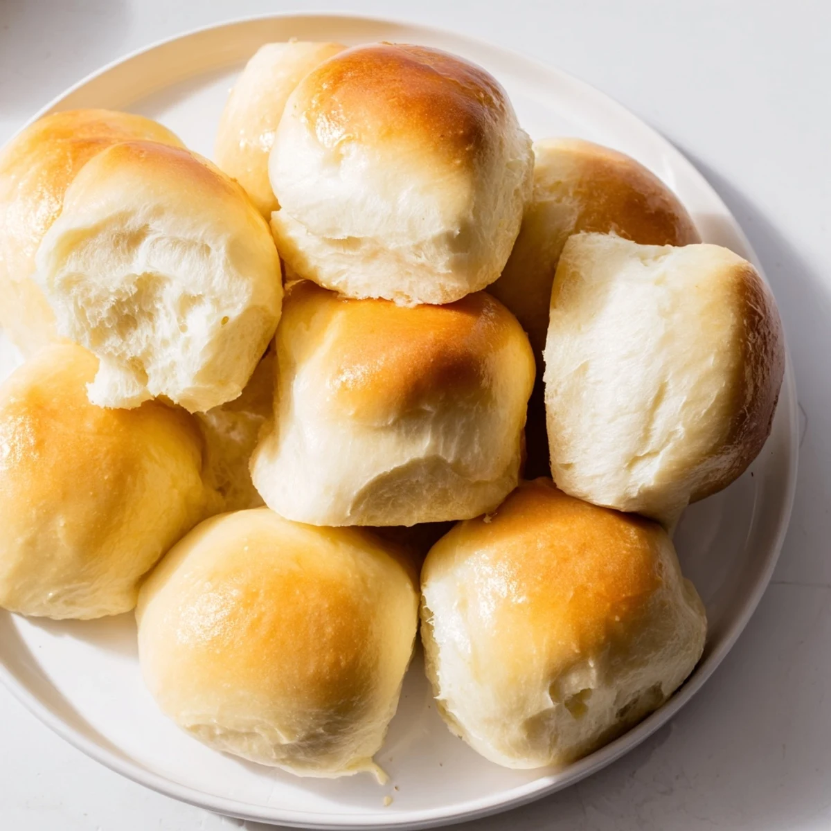 Close-up of fluffy Best Vegan Dinner Rolls resting on a rustic wooden board, with a small dish of vegan butter nearby.