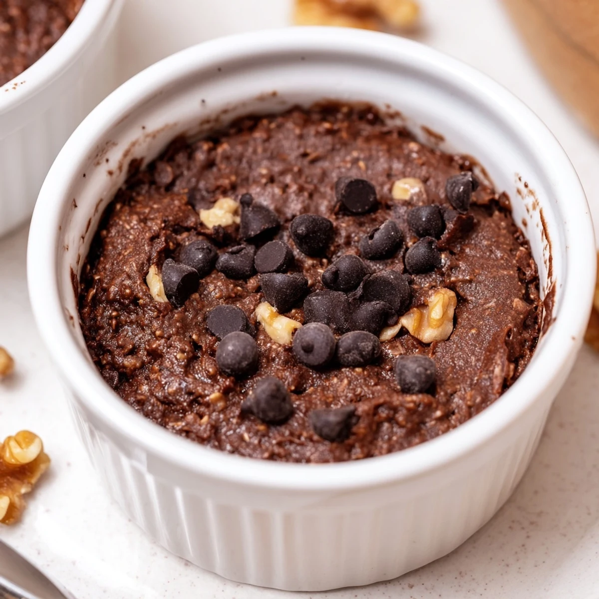 Easy Chocolate Baked Oats fresh from the oven, slightly cracked and paired with creamy yogurt.