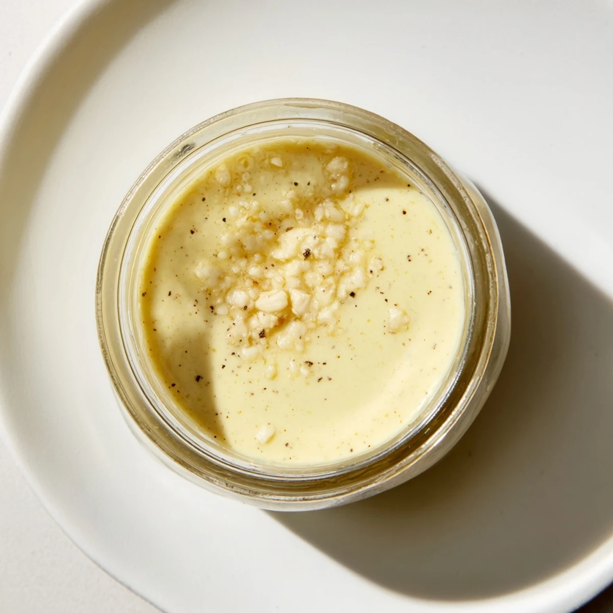 A jar of homemade Lemon Dijon Dressing sits next to a vibrant bowl of roasted vegetables.