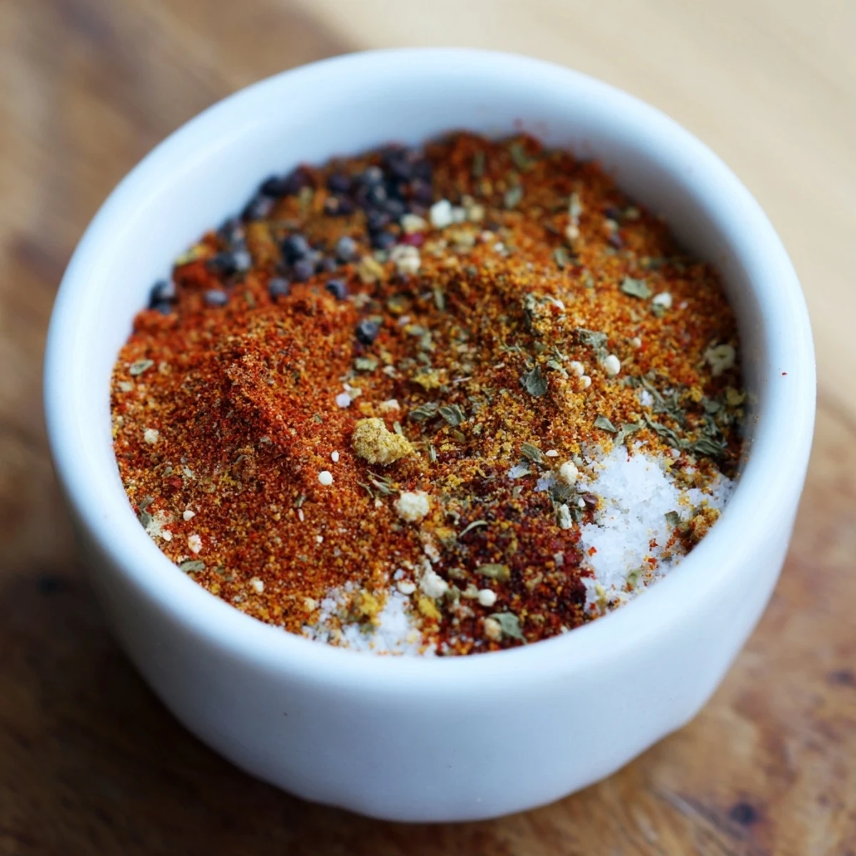 Close-up of Easy Homemade Taco Seasoning Mix in a bowl with spices and a spoon, ready for making homemade blends.