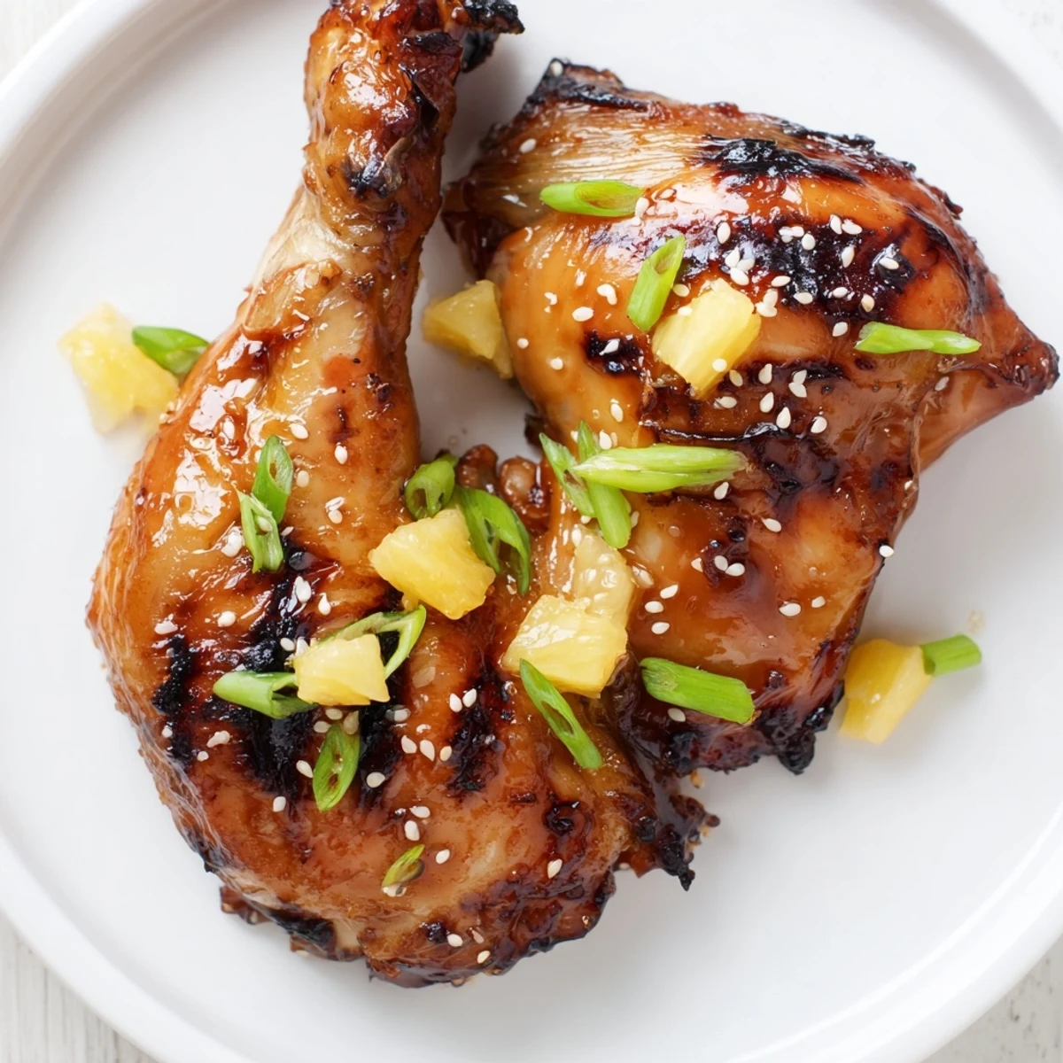 A close-up of juicy Hawaiian Huli Huli Chicken served with steamed rice and grilled vegetables, perfect for summer.