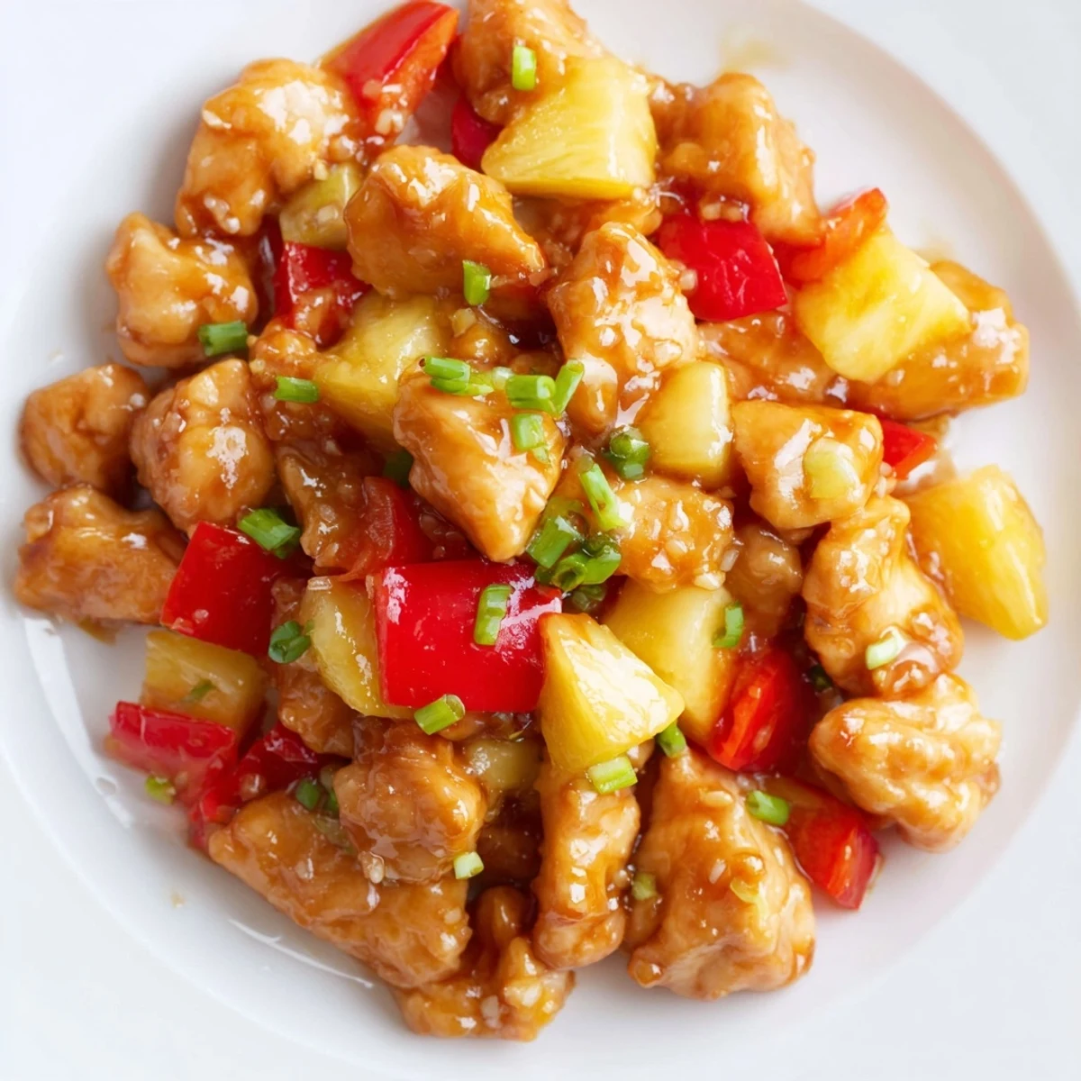 Sizzling Honey Garlic Pineapple Chicken in a skillet, garnished with green onions and sesame seeds for a weeknight dinner.