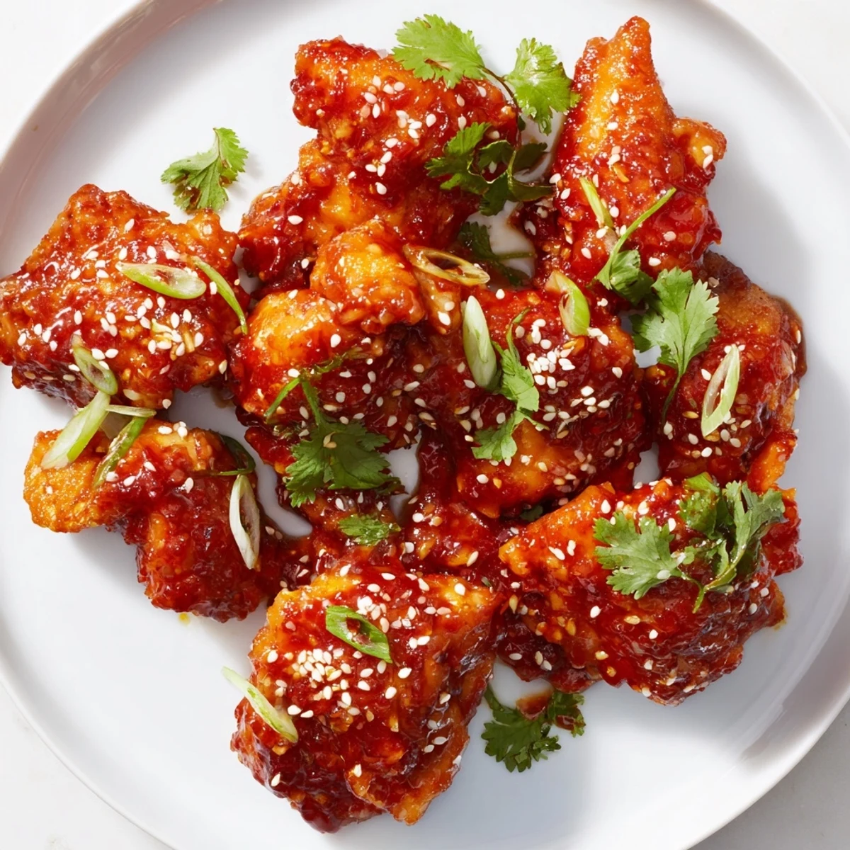 Sweet and Spicy Thai Chicken is served over fluffy jasmine rice with lime wedges and fresh cilantro.