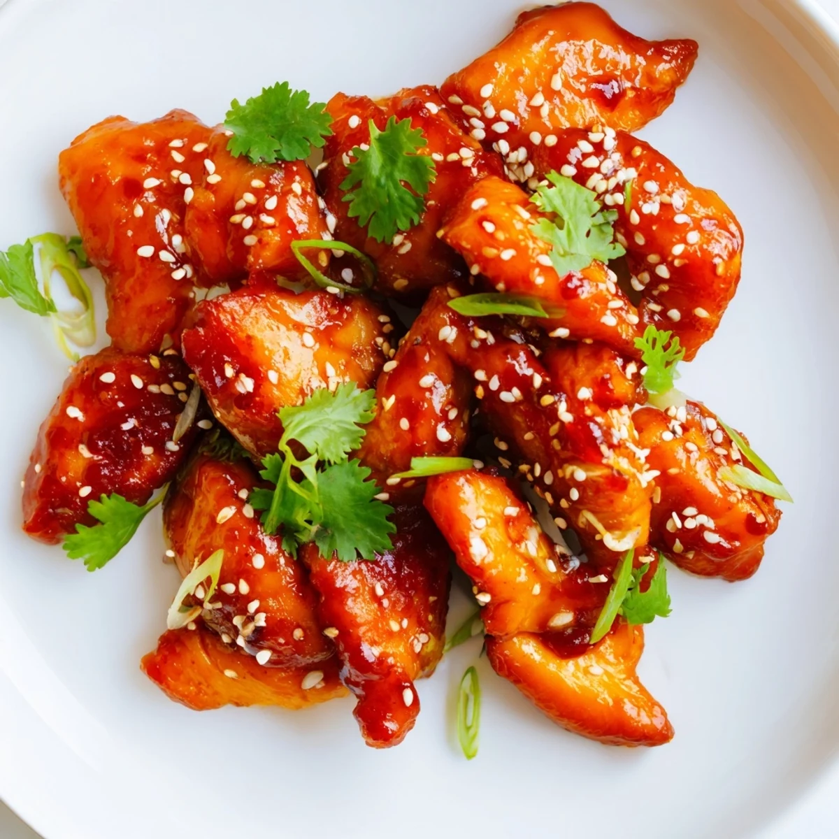 Tender Sweet and Spicy Thai Chicken in a sticky sauce, paired with steamed broccoli for a colorful dinner.