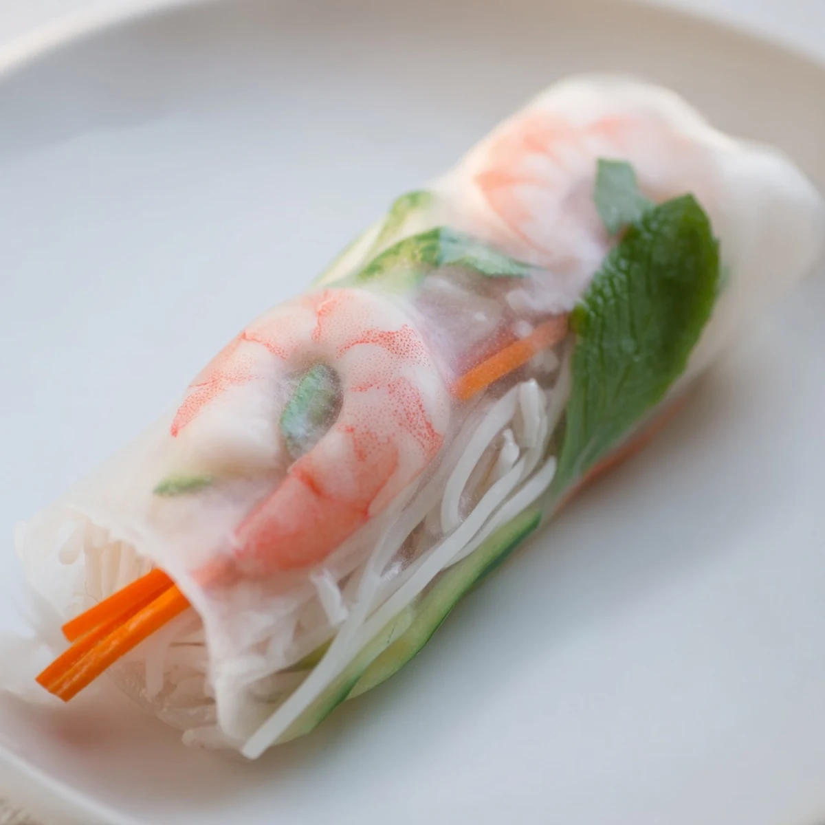 Rice paper wrapped Vietnamese Spring Rolls alongside a creamy peanut dipping sauce.