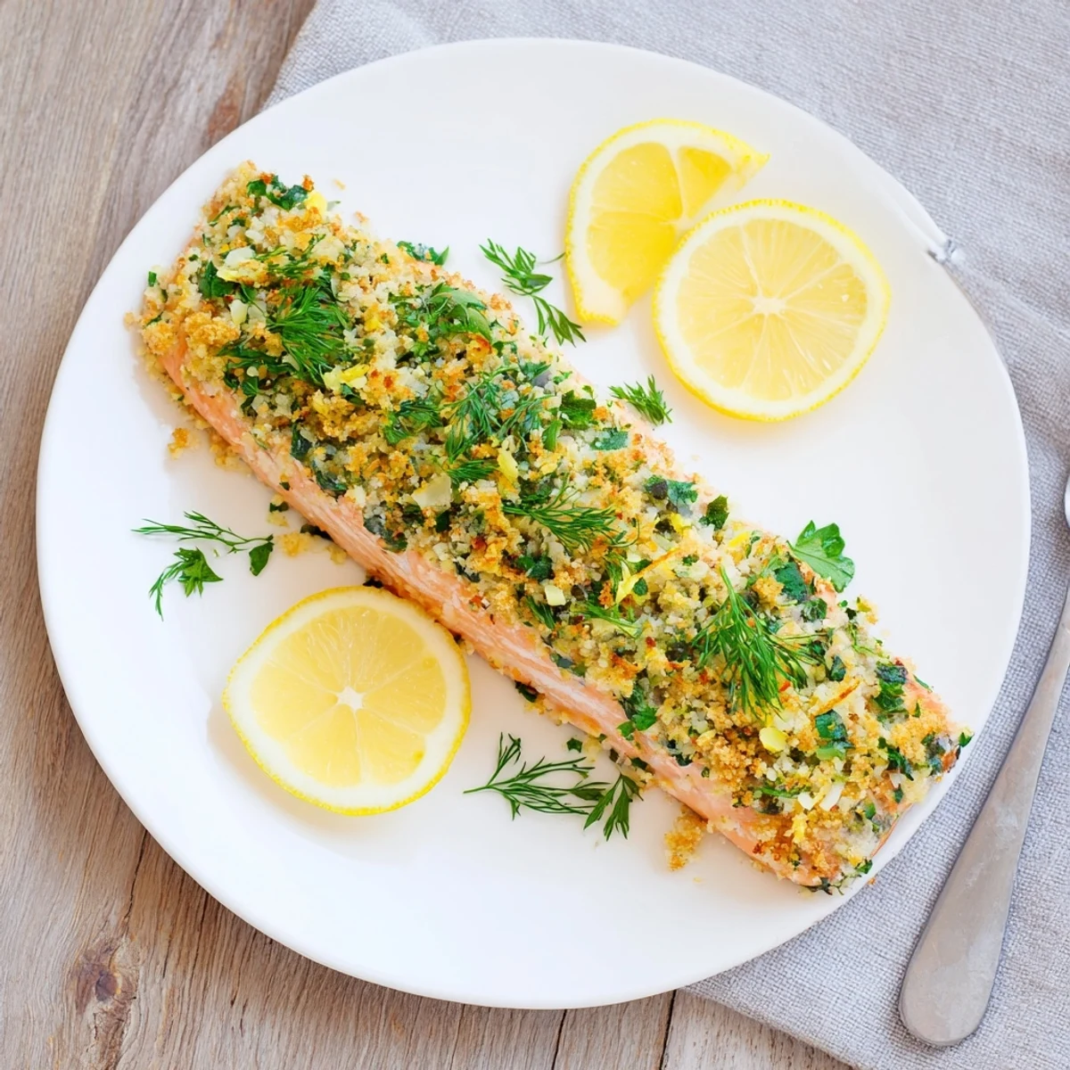 A close-up of the Irresistibly Crispy Parmesan Salmon Bake showing a golden, crunchy topping on tender pink salmon fillets.