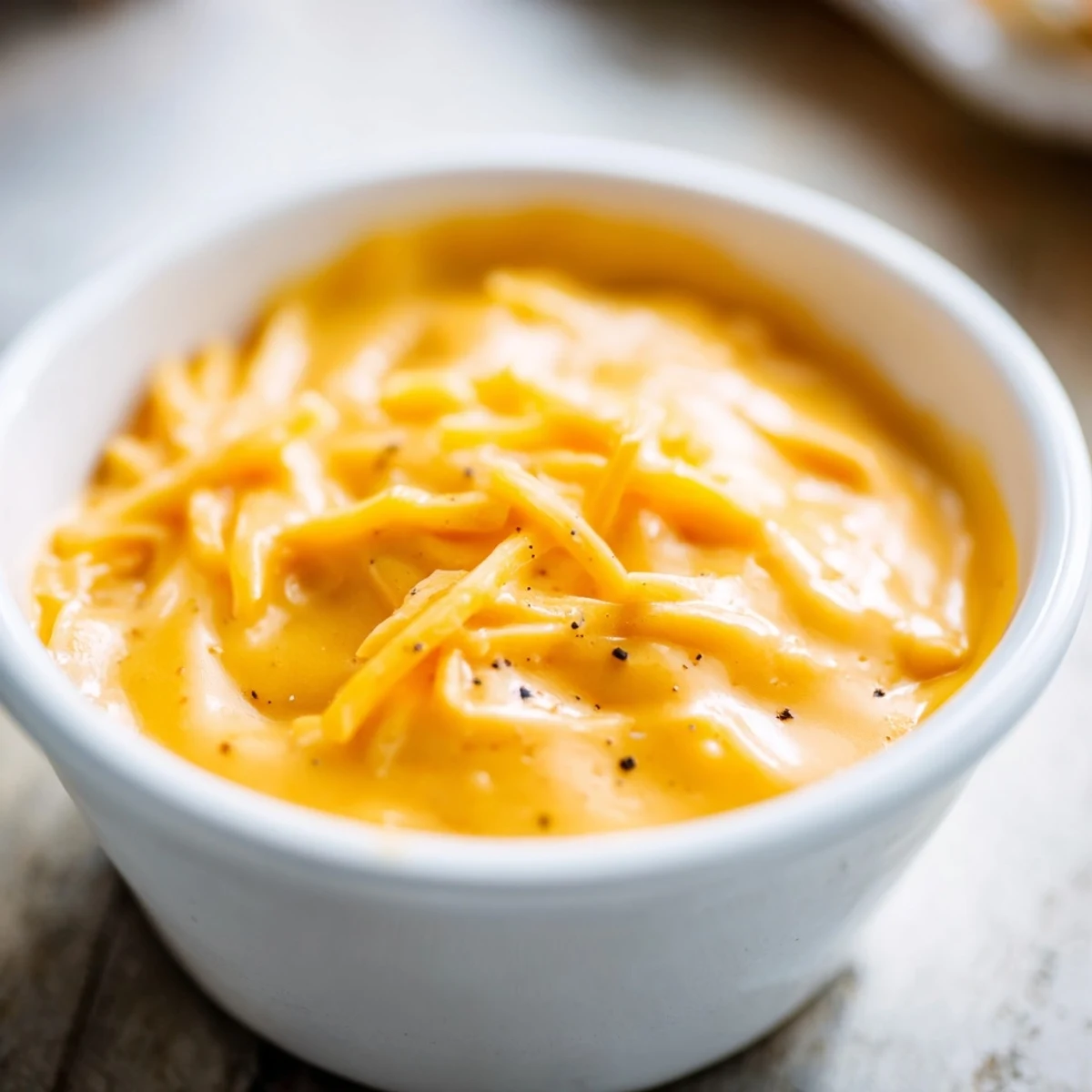 Freshly shredded sharp cheddar melts into a velvety, golden Snappy Cheddar Sauce in a rustic saucepan.