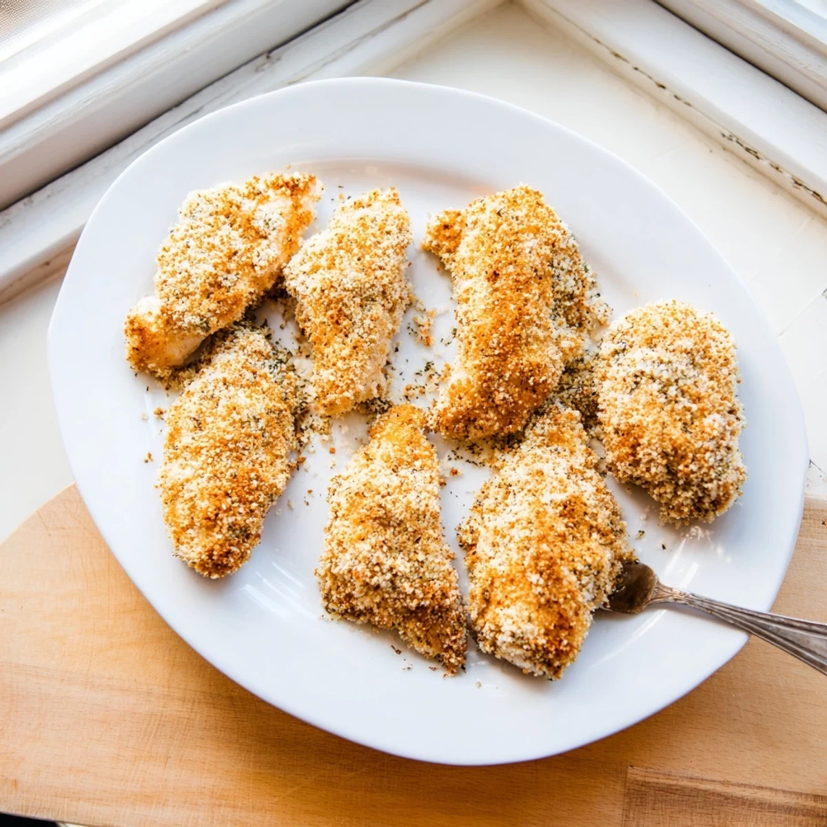 Tender baked garlic parmesan chicken served with roasted broccoli and lemon wedges for a wholesome family dinner.