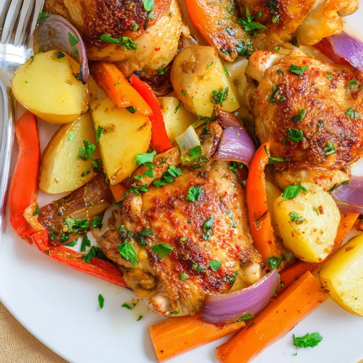 Savory chicken and vegetables baked together with herbs for an easy comforting dinner