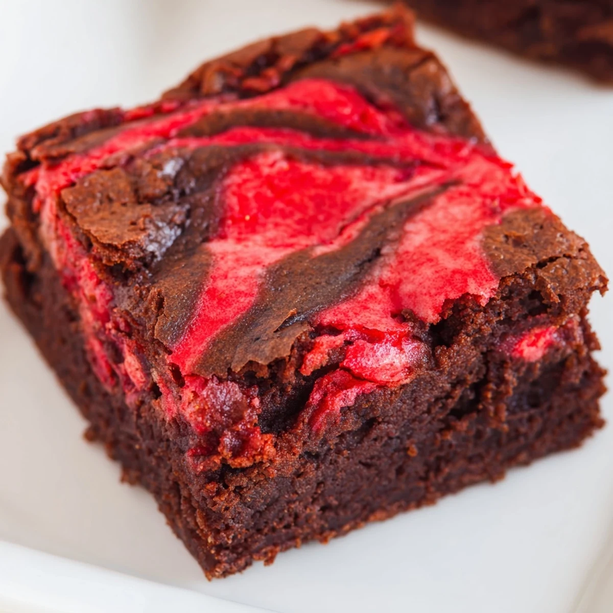 Fudgy homemade strawberry brownies featuring marbled swirls of sweet strawberry puree throughout rich chocolate