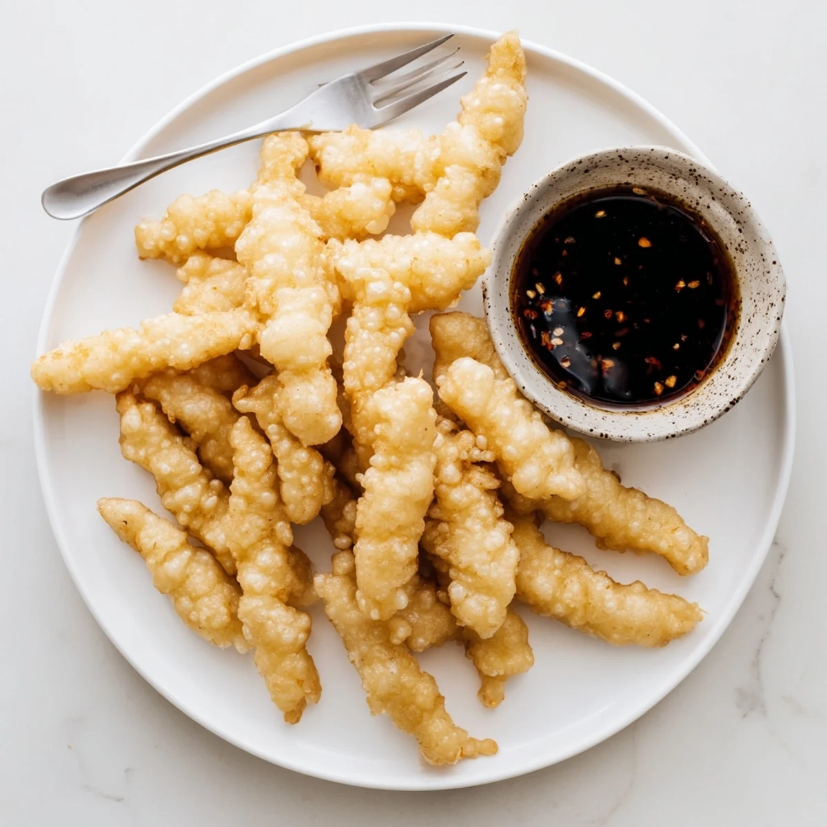 Japanese-style chicken tempura with perfectly fried coating garnished with fresh green onion slices