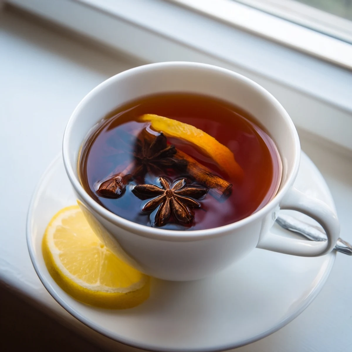 Golden Lebanese spiced tea steaming in a glass teapot with cinnamon stick and cardamom pods