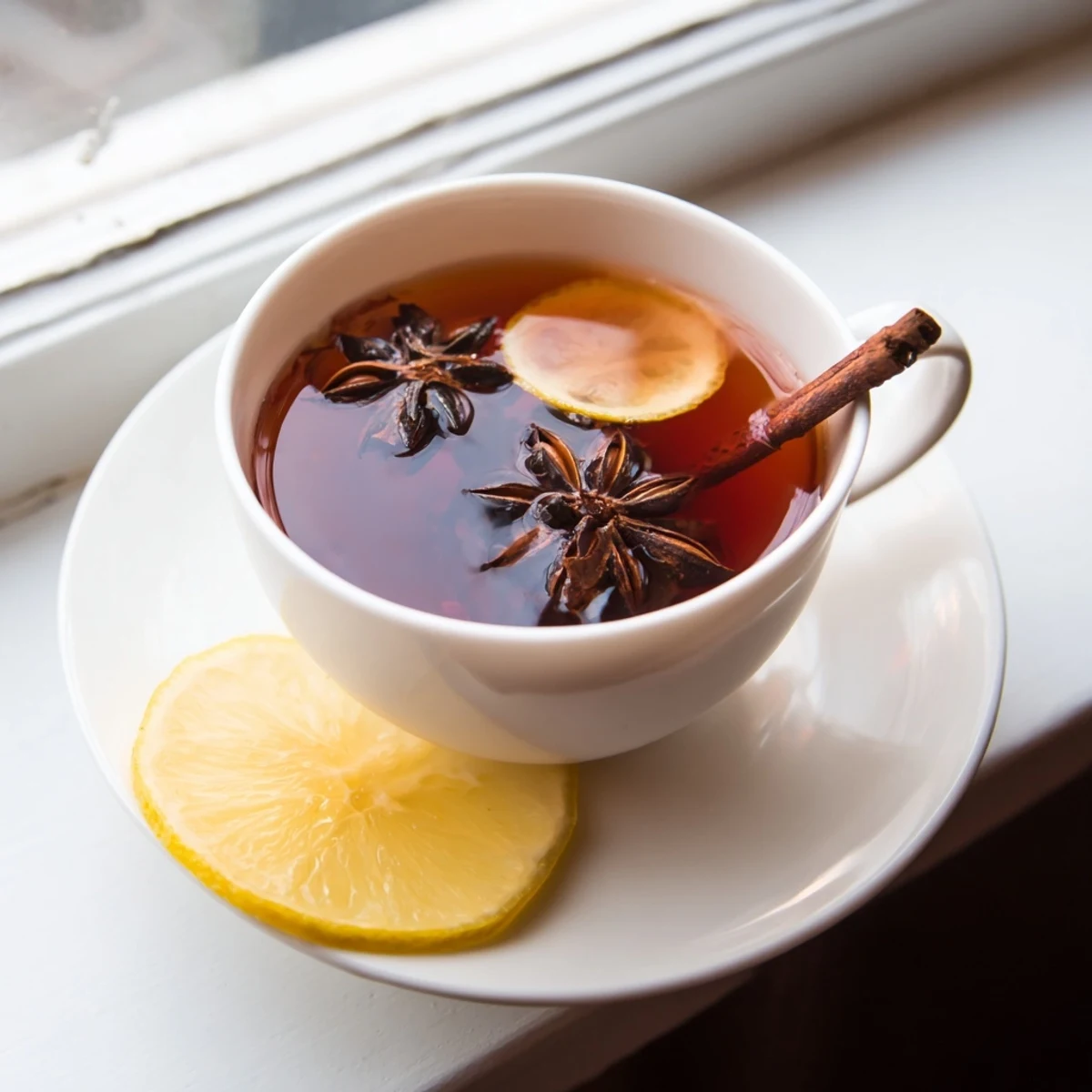 Fragrant Lebanese spiced tea with whole spices brewing in a copper saucepan on the stove