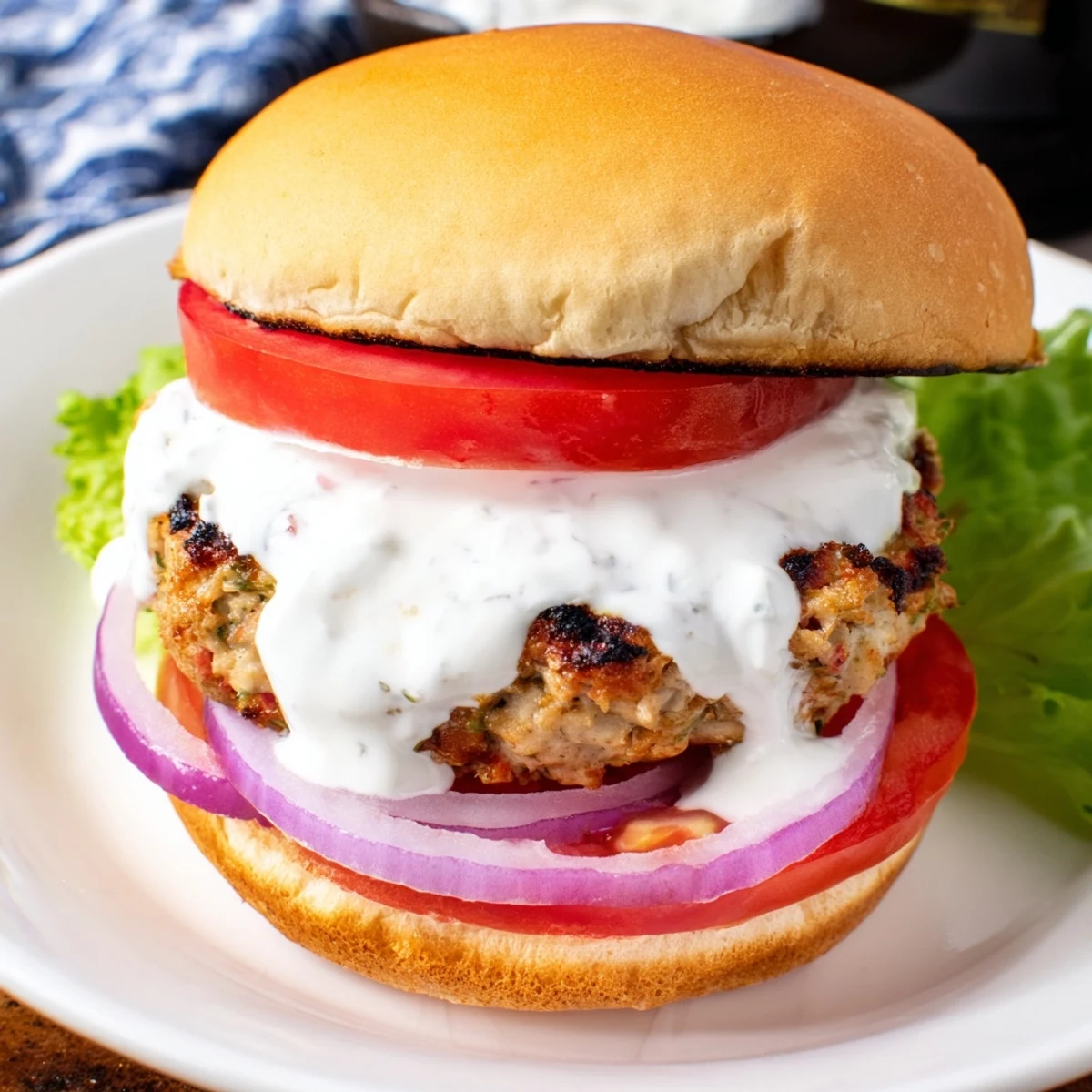 Succulent Mediterranean chicken patties with feta, herbs, and cool yogurt cucumber sauce