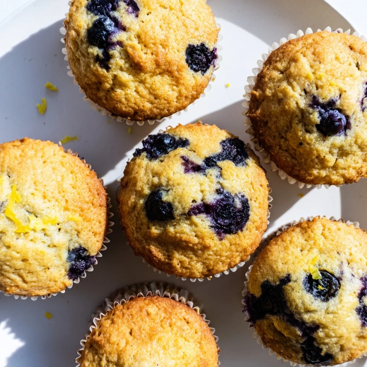 Freshly baked gluten-free blueberry muffins made with almond flour and Greek yogurt cooling on wire rack