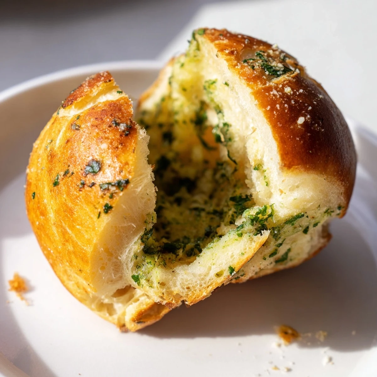 Warm garlic bread rolls arranged in a baking pan with golden crispy tops