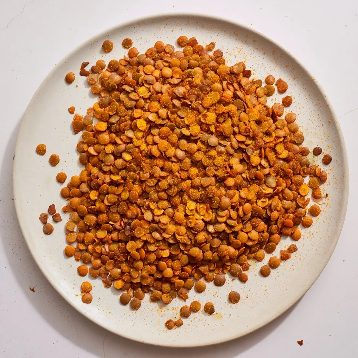 Bowl of crunchy seasoned lentils sprinkled with cumin and garlic powder, perfect healthy snack
