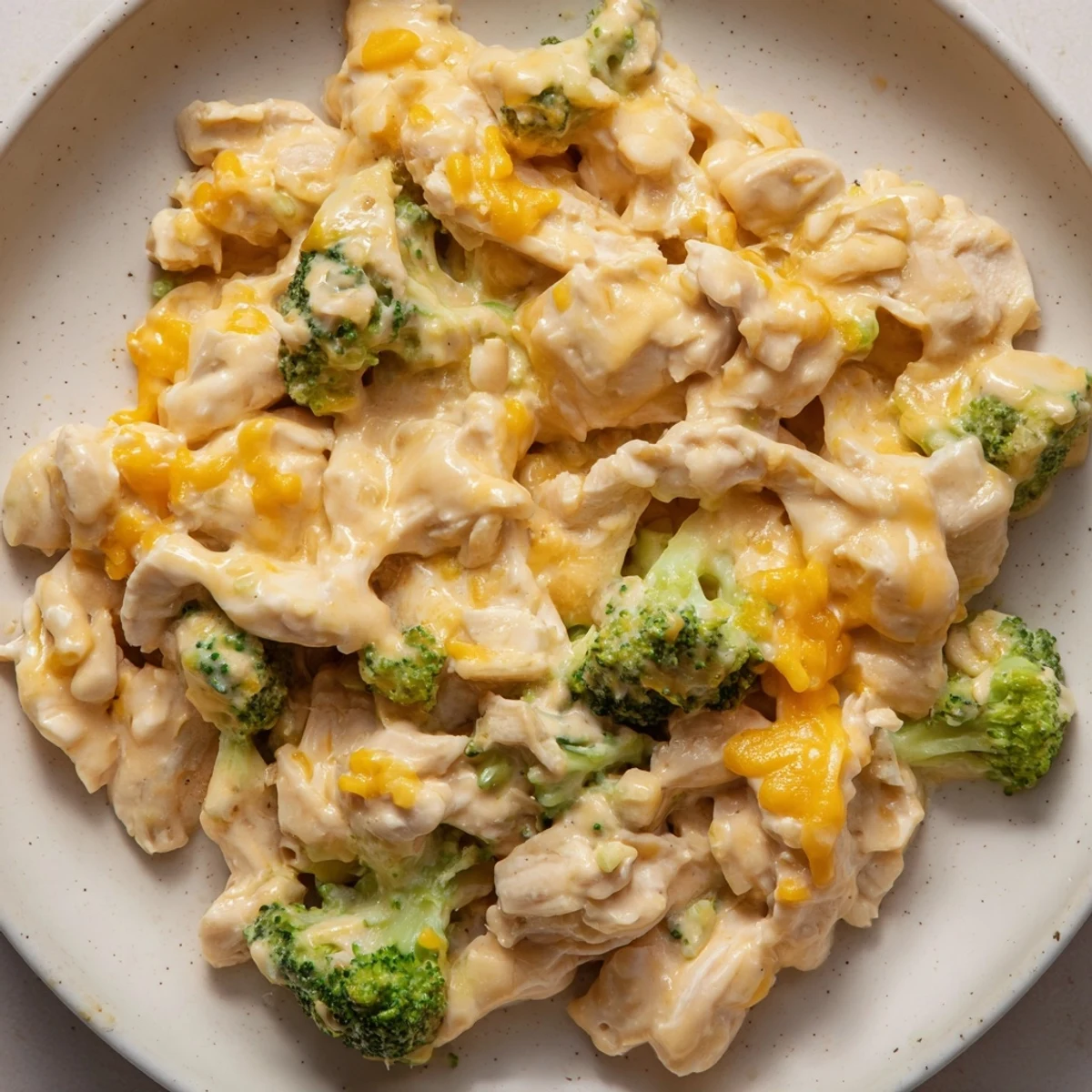 Creamy Crockpot broccoli cheddar chicken with tender shredded meat in rich cheese sauce