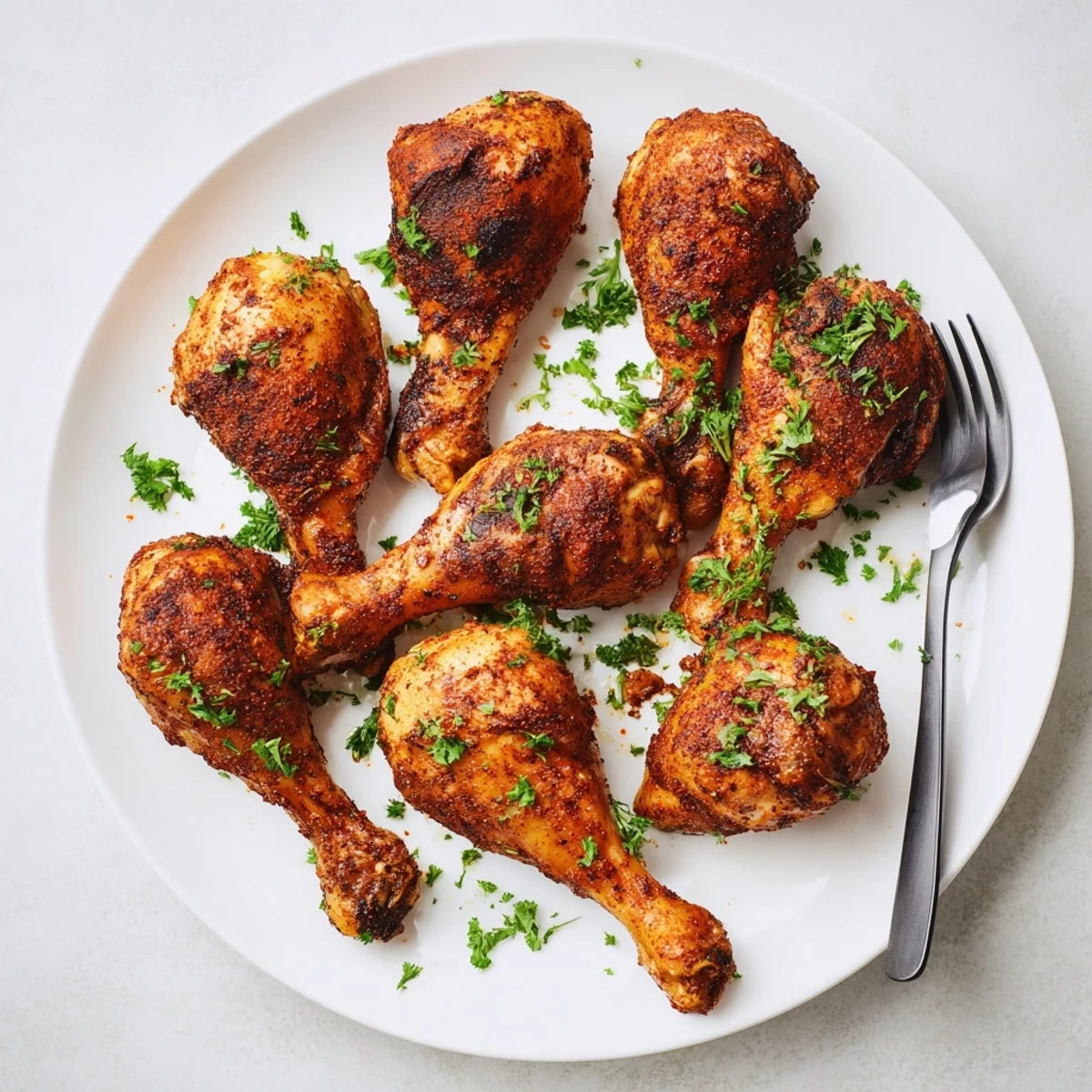 Seasoned Crockpot chicken legs slow cooked with onions and fresh parsley garnish