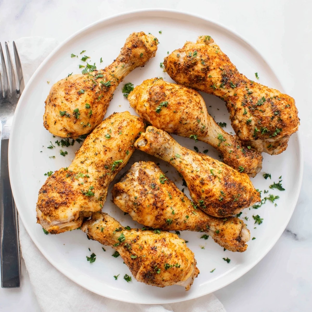 Golden brown Crockpot chicken legs with tender meat falling off the bone