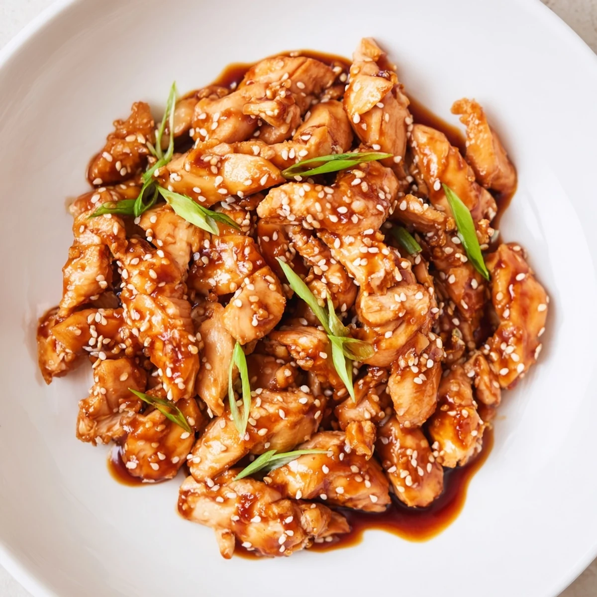 Slow cooker teriyaki chicken glazed in sticky sauce with sesame seeds and green onions
