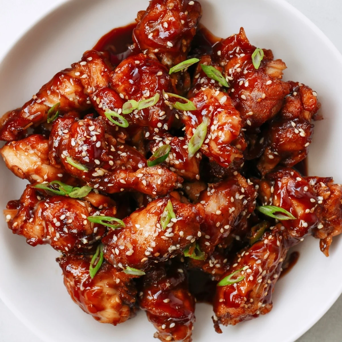 Tender shredded crockpot teriyaki chicken served over steamed white rice with scallion garnish