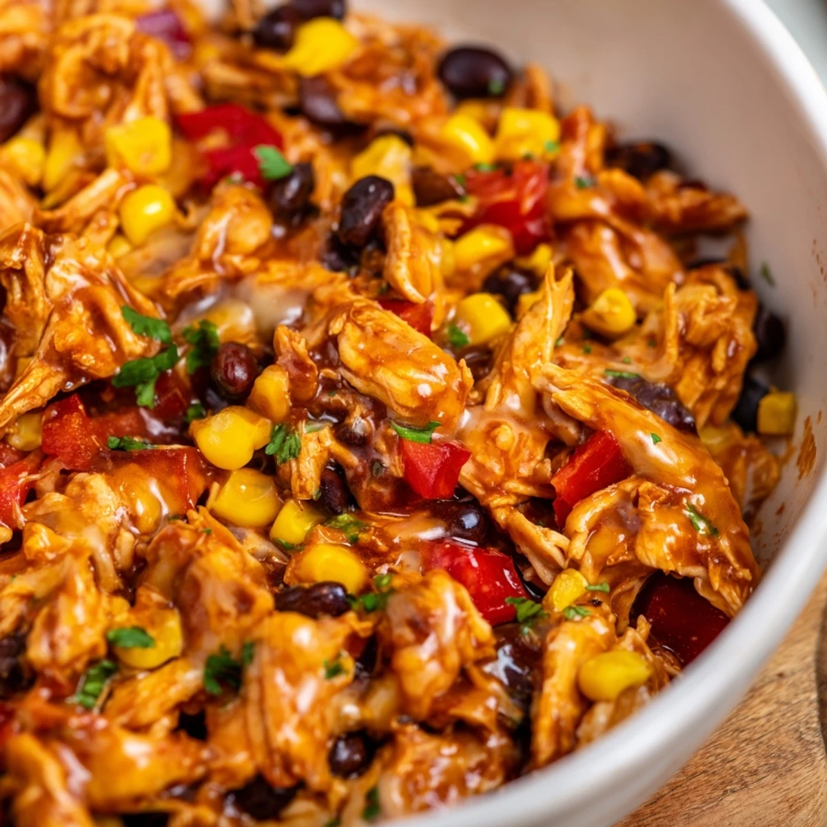 Golden corn tortillas layered with tender shredded chicken and vegetables in this hearty Tex-Mex casserole