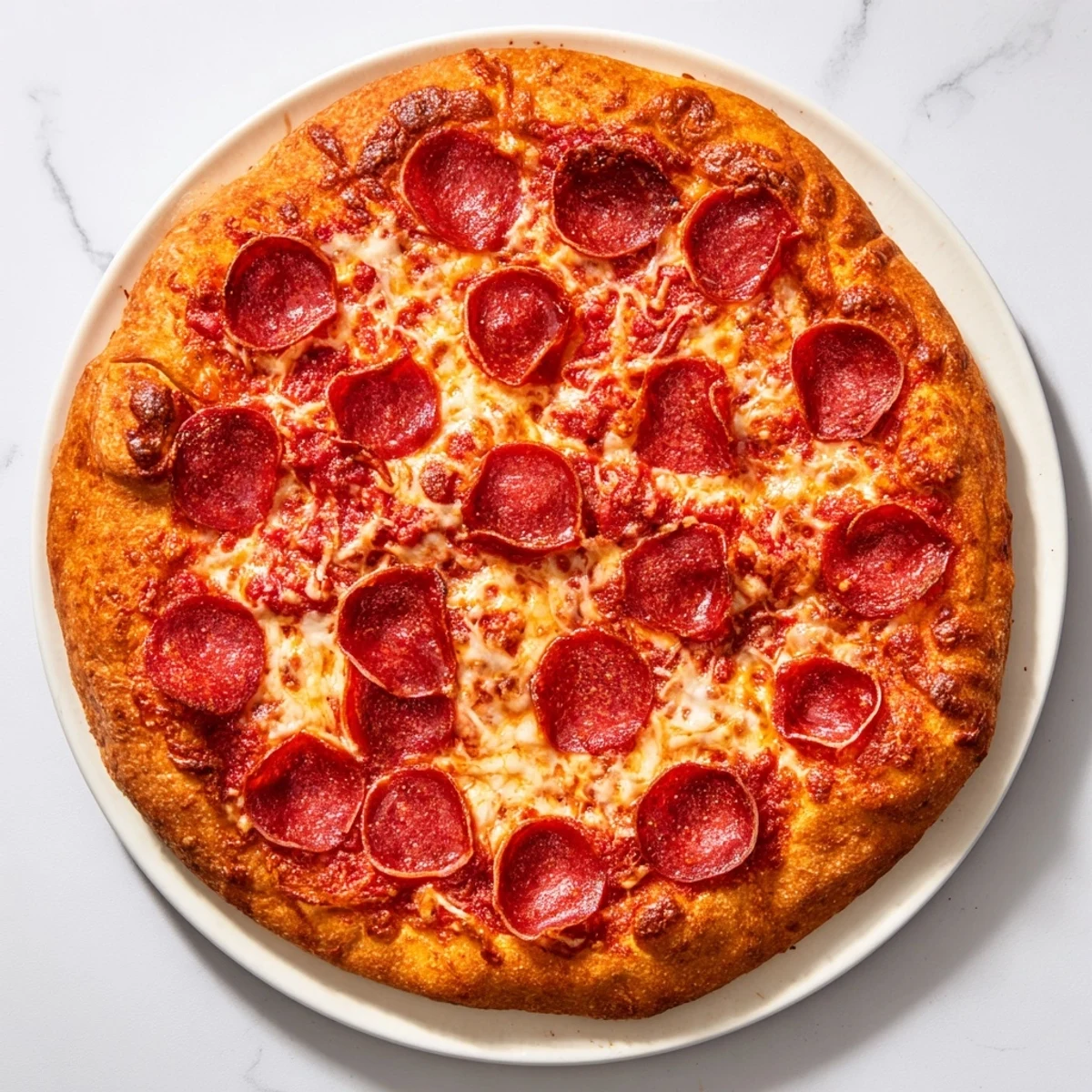 Authentic Pizza Hut pan pizza with golden edges and perfectly melted cheesy topping