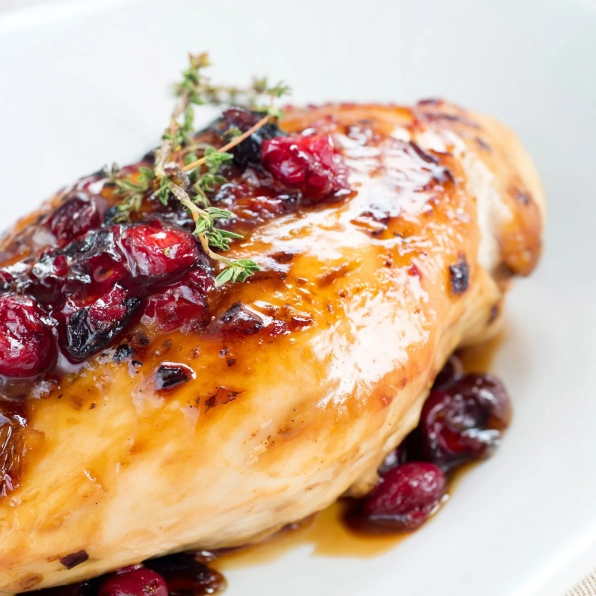 Complete one pan meal featuring chicken drizzled with sweet honey cranberry glaze served with caramelized seasonal root vegetables