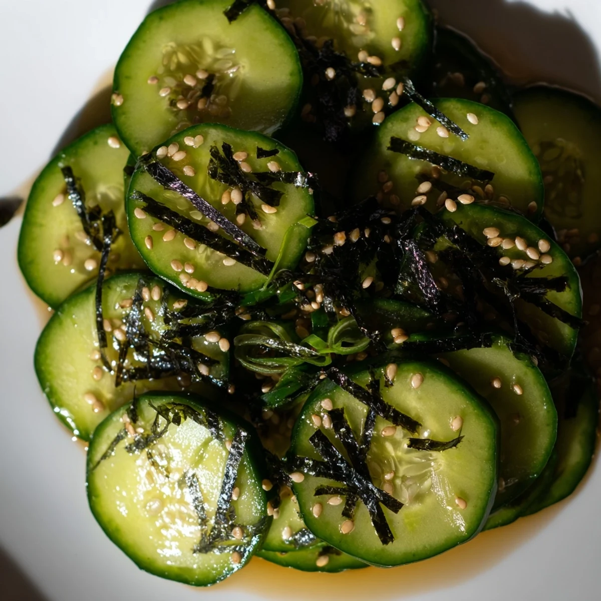 Thinly sliced cucumbers in tangy rice vinegar dressing for this refreshing Sushi Cucumber Salad