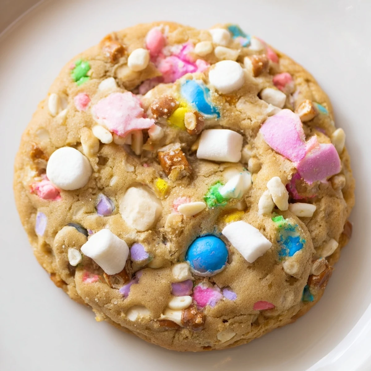 Chewy Easter Trash Cookies with crispy cereal melty marshmallows and golden edges fresh from oven